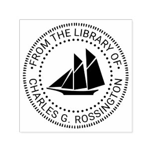 Schooner Sailboat Nautic Library Name Permastempel