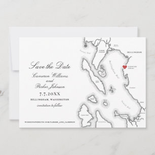 Schooner Zodiac Bellingham Bay WA Map Wedding Save The Date