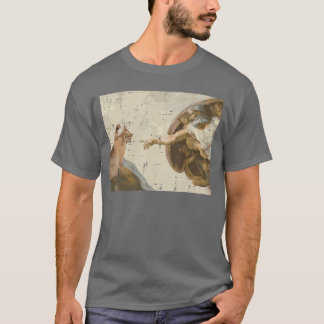 Schöpfung der Adam-Katze-Malerei Lustige Kunst Mem T-Shirt