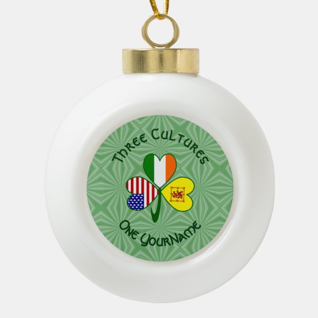 Schotte Lion Irish USA Flags Kleeblatt Personalisi Keramik Kugel-Ornament (Vorderseite)