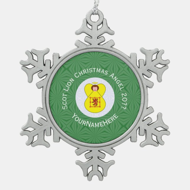 Schotte Lion Rampant Angel Weihnachtsflagge person Schneeflocken Zinn-Ornament (Vorderseite)