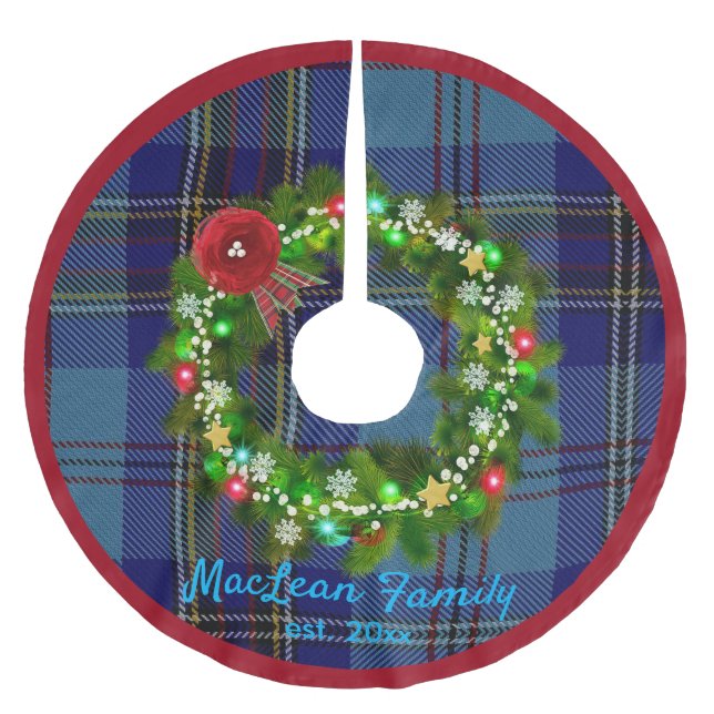 Schotten Blue MacLean Tartan Wreath Name Tree Skir Polyester Weihnachtsbaumdecke (Vorderseite)