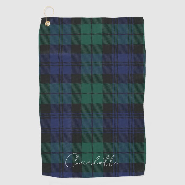 Schottenmuster Rustikal Elegantes Grün Tartan Golfhandtuch (Vorderseite)