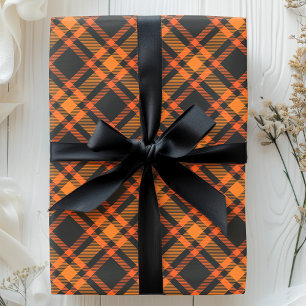 Schottenmuster Schwarz und Orange Halloween-Muster Geschenkpapier