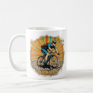 Schotterfahrer mit Sonnenstrahlen Kaffeetasse