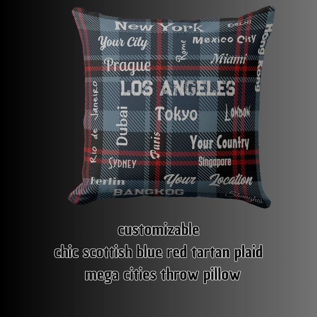 schottisch blauer Tartan kariert & Megastädte Kissen (chic scottish blue red tartan plaid & mega cities throw pillow)