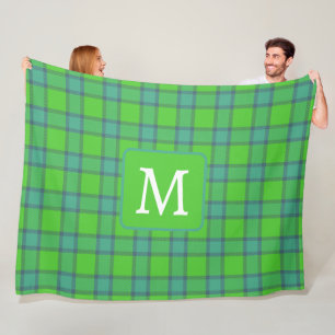 Schottisch grün & blau kariertes Monogramm Fleecedecke