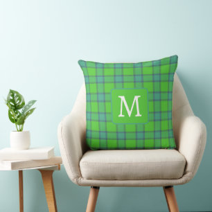 Schottisch grün & blau Karo Monogramm Kissen