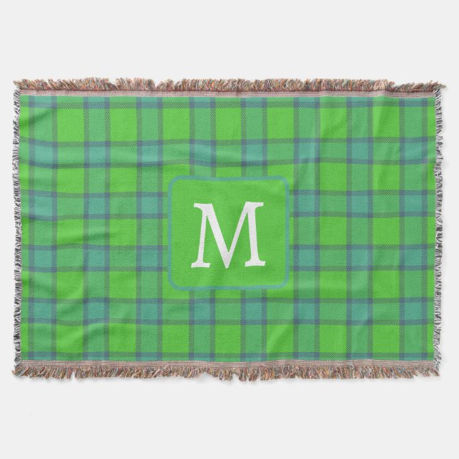 Schottisch grün & blau Karo Tartan Monogramm Decke (Vorderseite)