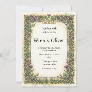 Schottisch-irische Shamrock-Distel-Hochzeitseinlad Einladung