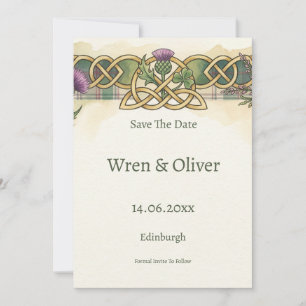 Schottisch-irische Shamrock-Distel-Hochzeitseinlad Save The Date