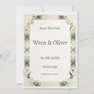 Schottisch-irische Shamrock-Distel-Karte zur Voran Save The Date