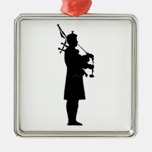 schottische Bagpiper-Silhouette Silbernes Ornament