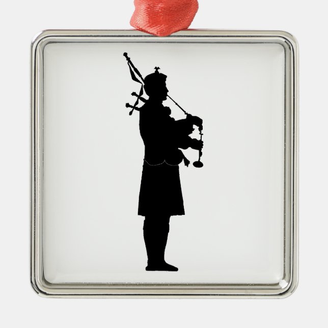 schottische Bagpiper-Silhouette Silbernes Ornament (Vorne)