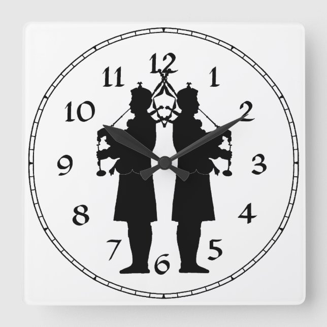 Schottische Bagpipers-Silhouette Quadratische Wanduhr (Vorderseite)