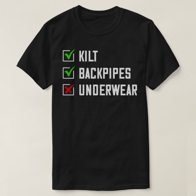 Schottische Checkliste Kilometerlange Bagpipe Unde T-Shirt (Design vorne)