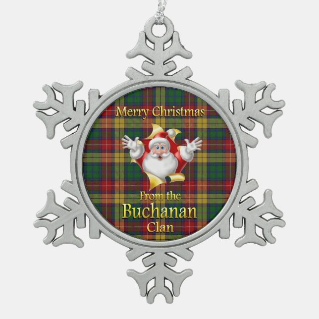 Schottische Clan-Buchanan-Weihnachtsverzierung Schneeflocken Zinn-Ornament (Vorderseite)