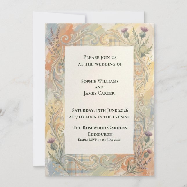 Schottische Distel Boho Hochzeitseinladung Einladung (Vorderseite)