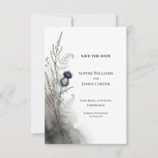 Schottische Distel Botanical Save the Date (Vorderseite)