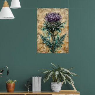 Schottische Distel Botanische Ölgemälde Feine Kuns Poster