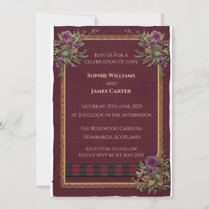 Schottische Distel-Keltische-Tartan-Hochzeitseinla Einladung