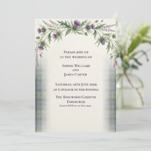 Schottische Distel-Lavendel-Oberkranz-Hochzeit Einladung