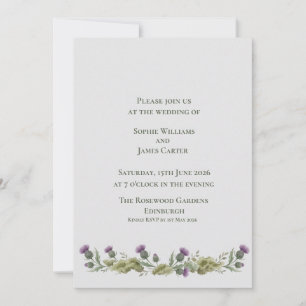 Schottische Distel Minimale Saubere Weiße Hochzeit Einladung
