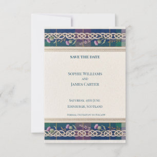 Schottische Distel-Tartan-Hochzeitseinladungskarte Save The Date