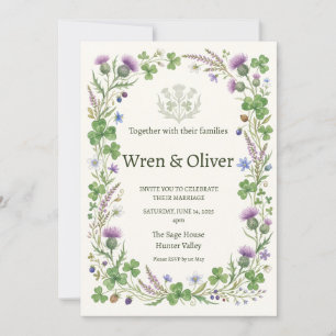 Schottische Distel-Wildblumen-Erbe-Hochzeitseinlad Einladung