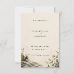 Schottische Distel-Wildblumen-Hochzeit - Save The Date
