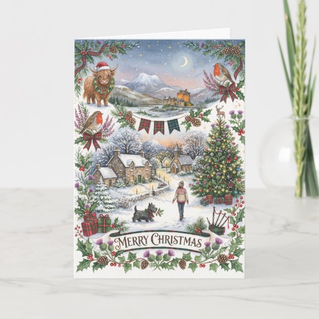 Schottische Dorf-Weihnachtskarte Karte (Vorderseite)
