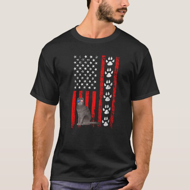 Schottische Faltohrkatze 4. Juli Patriotisch Ameri T-Shirt (Vorderseite)
