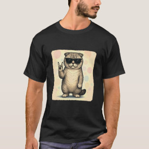 Schottische Faltohrkatze Sonnenbrille Rockmusik Lu T-Shirt