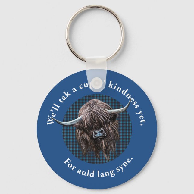 Schottische Highland Cow. Auld Lang Syne. Schlüsselanhänger (Vorderseite)