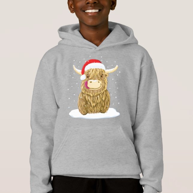 Schottische Hochland-Kuh im Weihnachtsschnee Hoodie (Vorderseite)