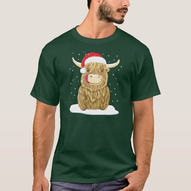 Schottische Hochland-Kuh im Weihnachtsschnee T-Shirt (Vorderseite)