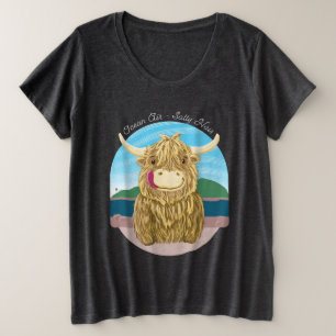 Schottische Hochland-Kuh mit dem Ozean-salzigen Große Größe T-Shirt
