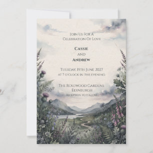 Schottische Hochland-Wasserfarben-Hochzeit Einladung