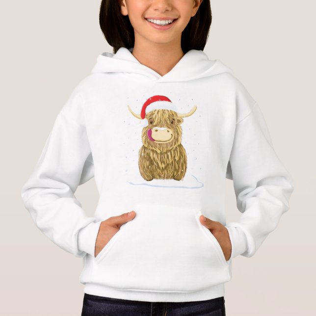 Schottische Hochlandkuh im Weihnachtsschnee Hoodie (Vorderseite)