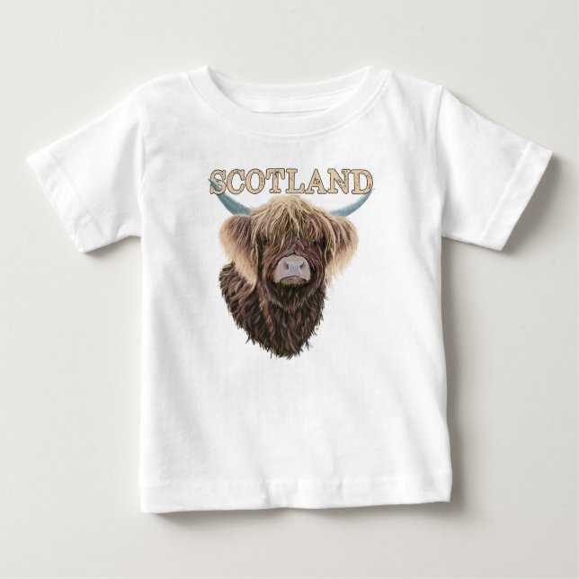 Schottische Hochlandkuh mit schottischem Slogan Baby T-shirt (Vorderseite)