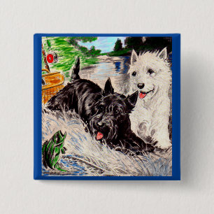 Schottische Hunde, Blackie und Whitie Button