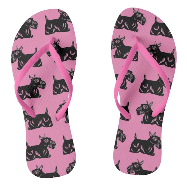 Schottische Hunde Muster Pink und Schwarze Flip Fl Flip Flops (Fußbett)