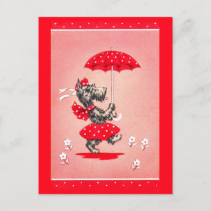 Schottische Hundedame mit Schirm Postkarte