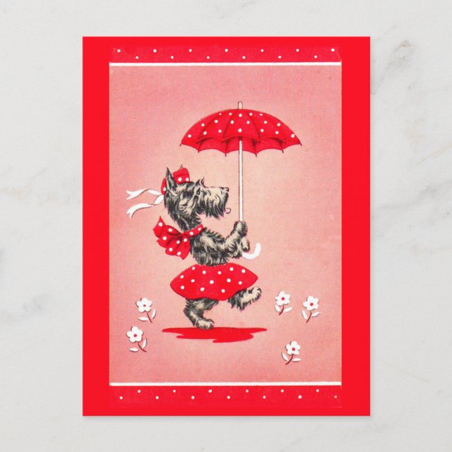 Schottische Hundedame mit Schirm Postkarte (Vorderseite)