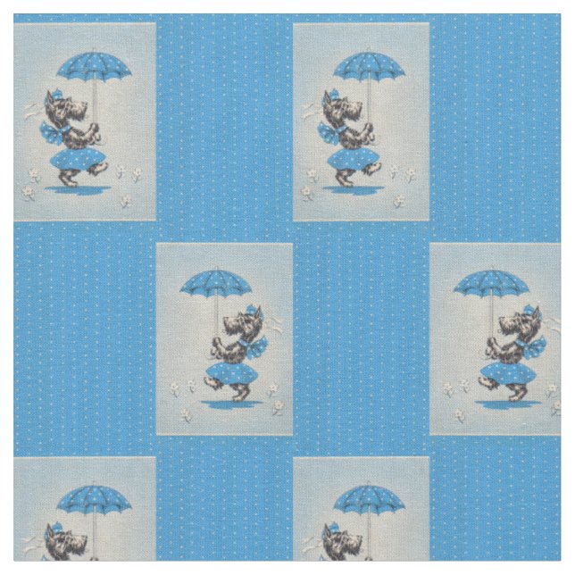 Schottische Hundedame mit Schirmprint Stoff (Nahaufnahme)