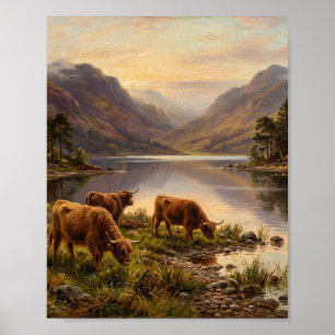 Schottische Loch-Burg Ruine Highland-Rinder I Poster