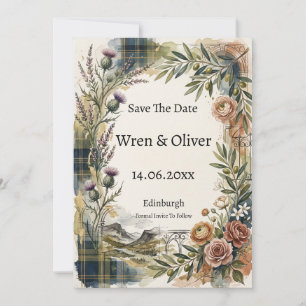Schottische Rosen Tartan-Erbe Save-the-Date-Karte Save The Date