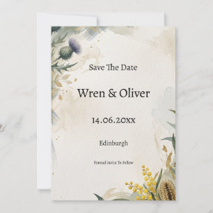 Schottische Tartan-Distel-Blumen- Save-the-Date-Ka Save The Date