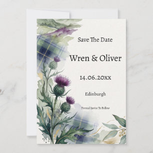 Schottische Tartan Distel Blumen Save the Date Kar