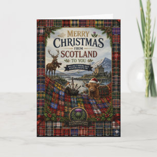 Schottische Tartan-Hirsch-Weihnachtskarte Karte